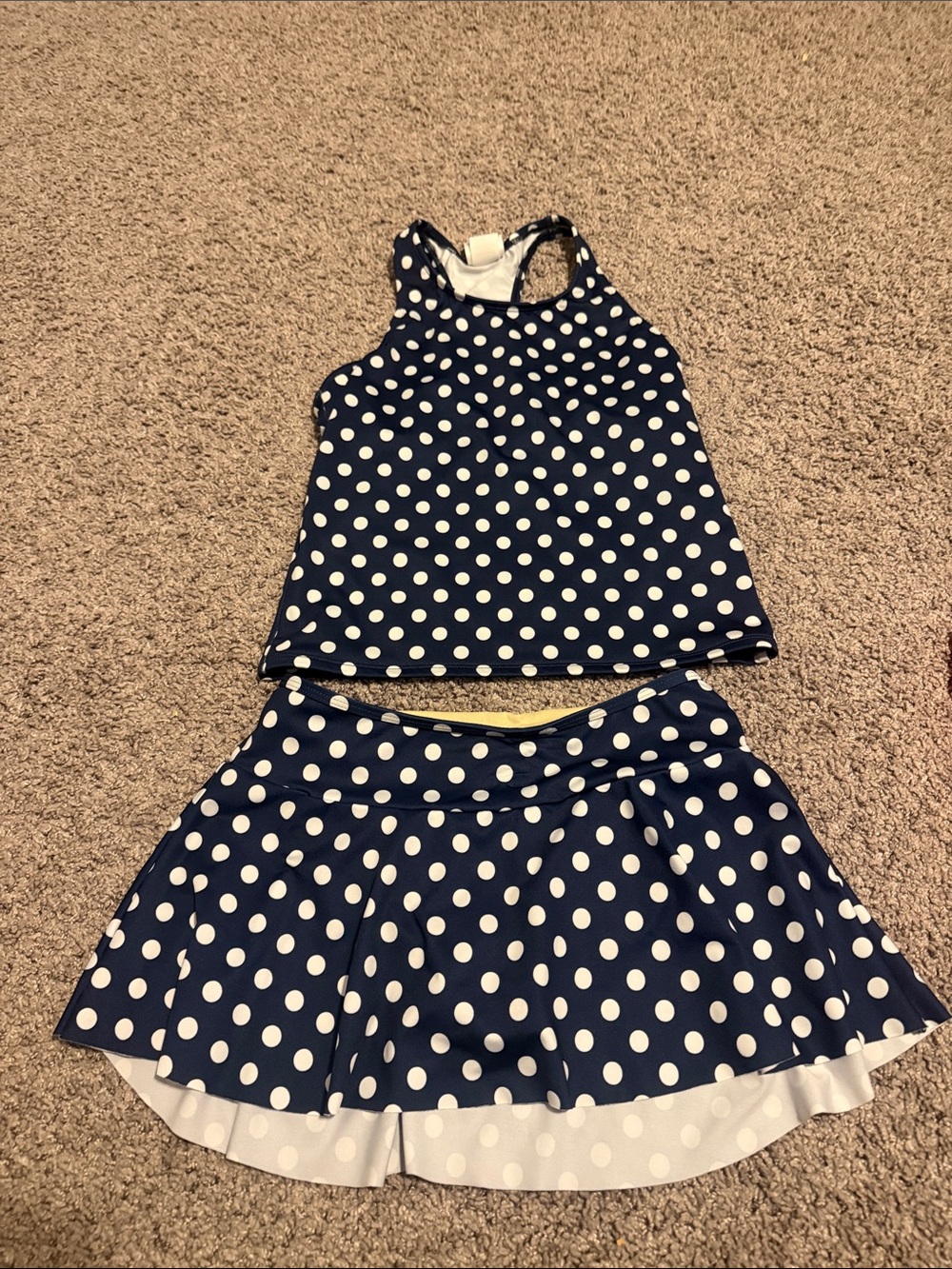 Lands' End Navy and White Polka Dot swim tankini set. 12 slim